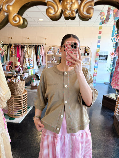 Colorful Stitch Top - LIGHT OLIVE LARGE
