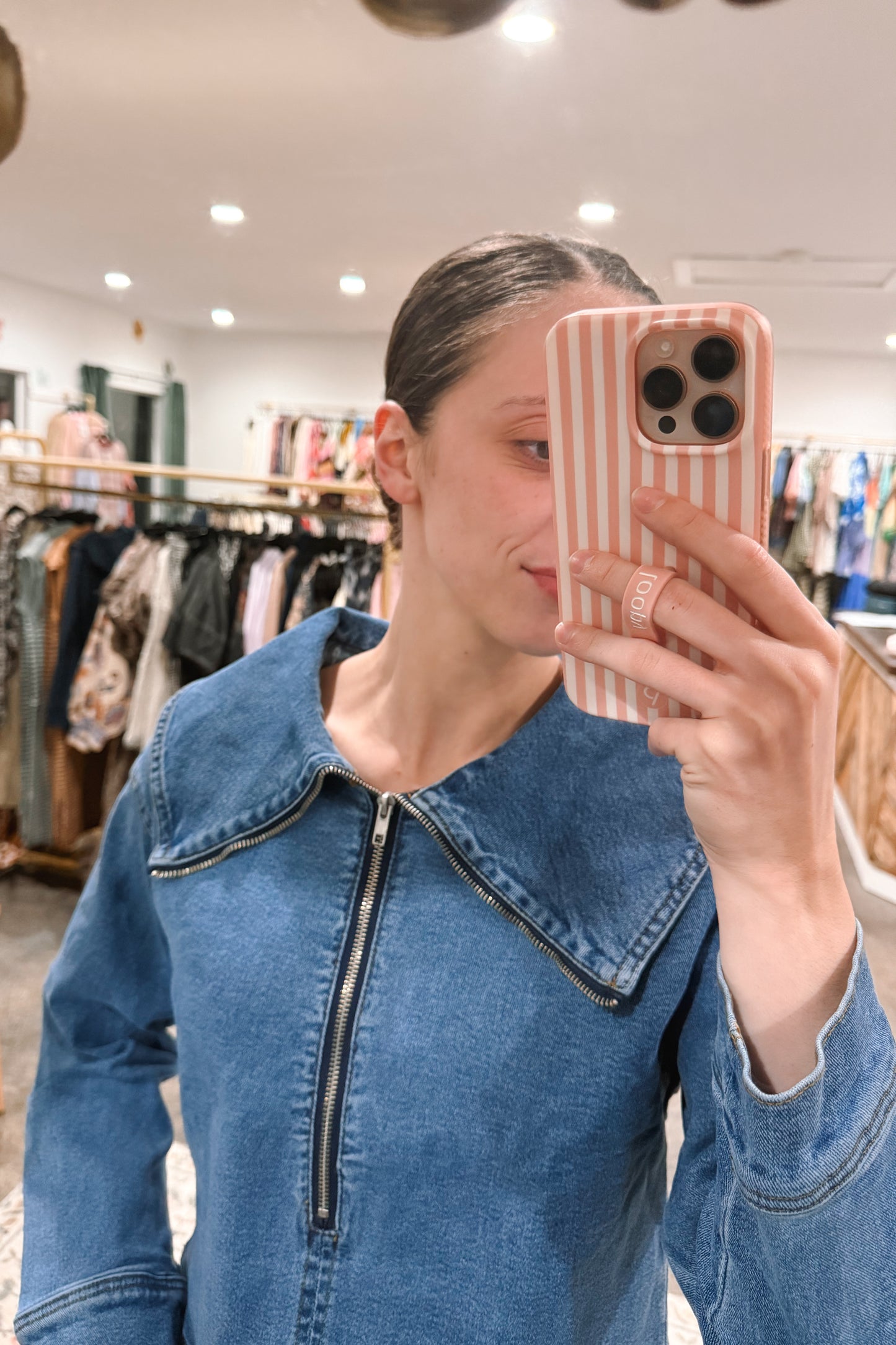 Denim Collar Zip Top