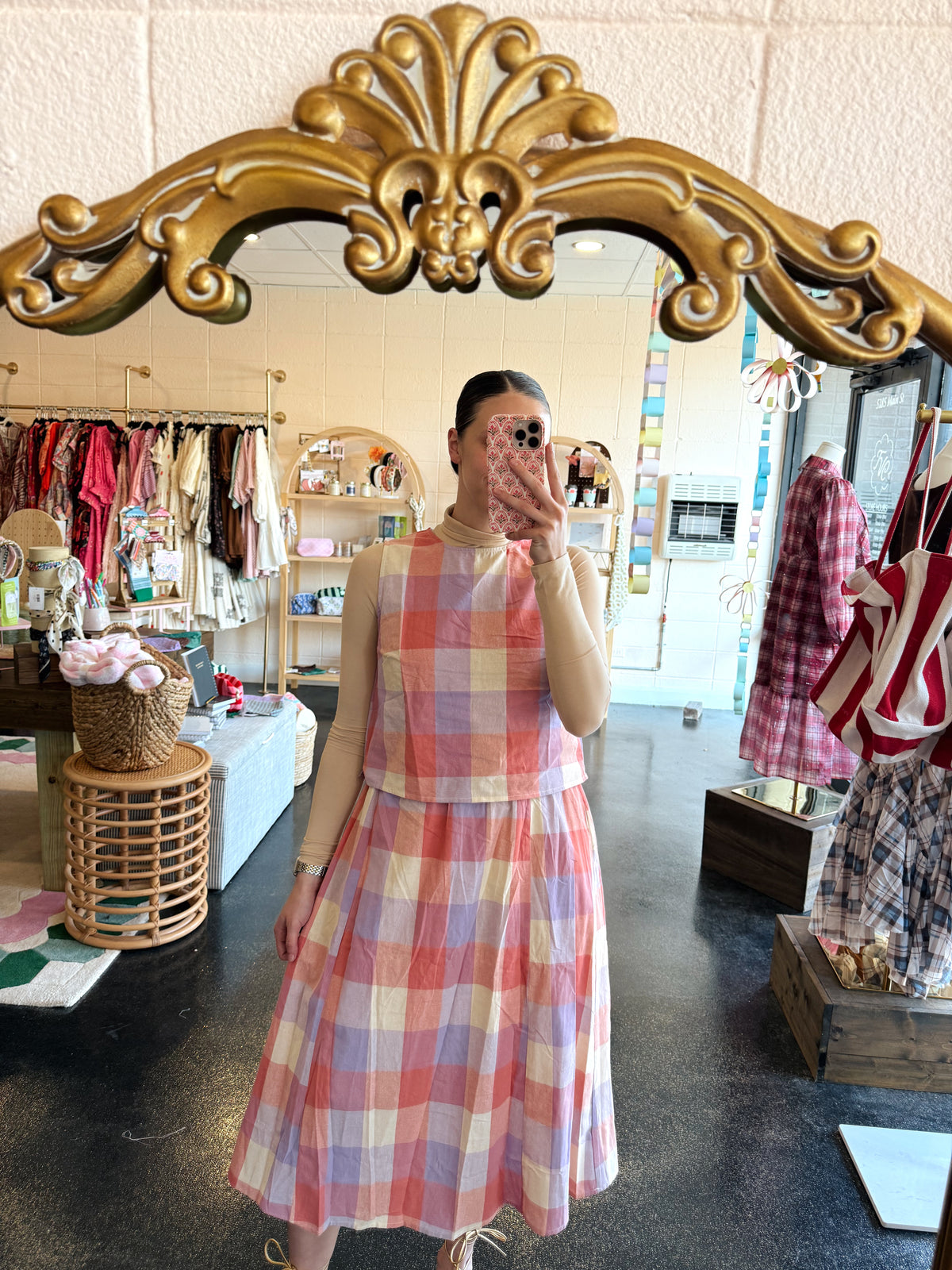 Peach Combo Plaid Set
