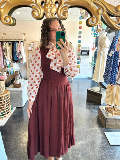Burgundy Button Detail Dress