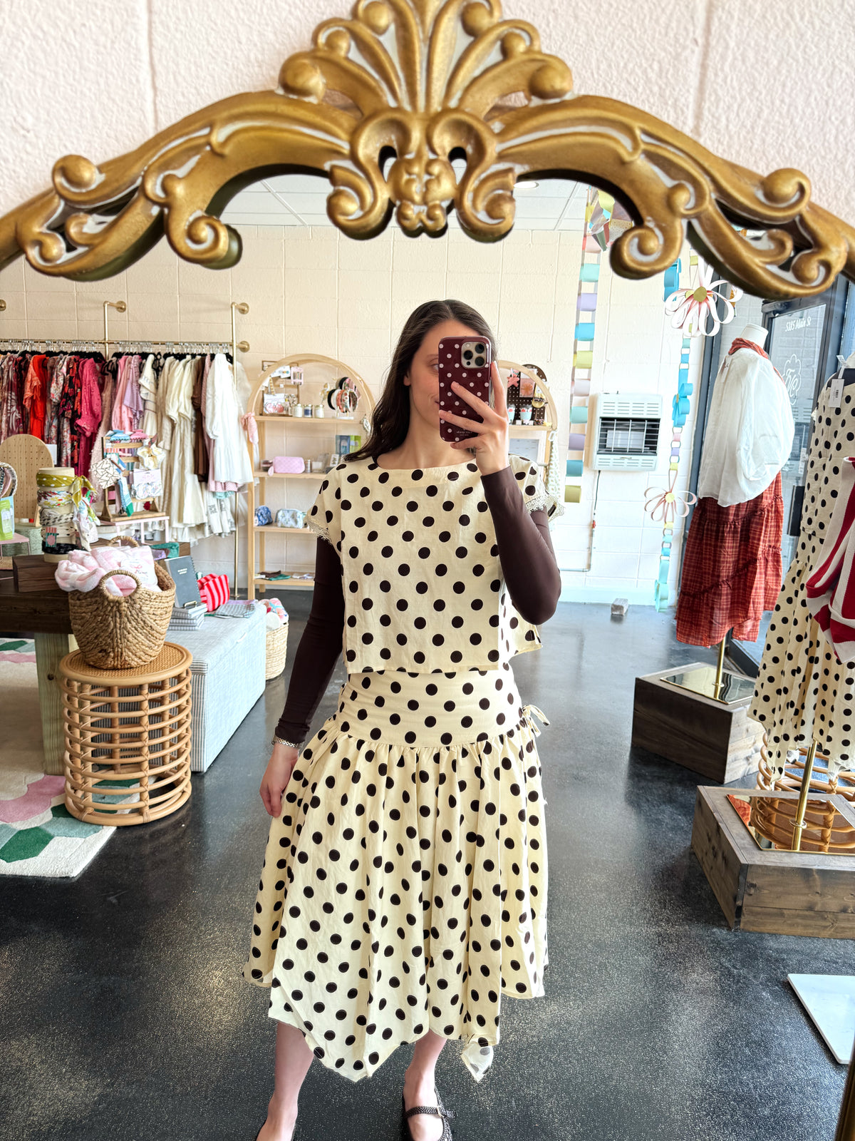 Chocolate Polka Dot Set Skirt