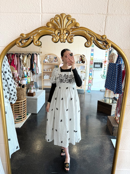 Black Check Embroidered Dress