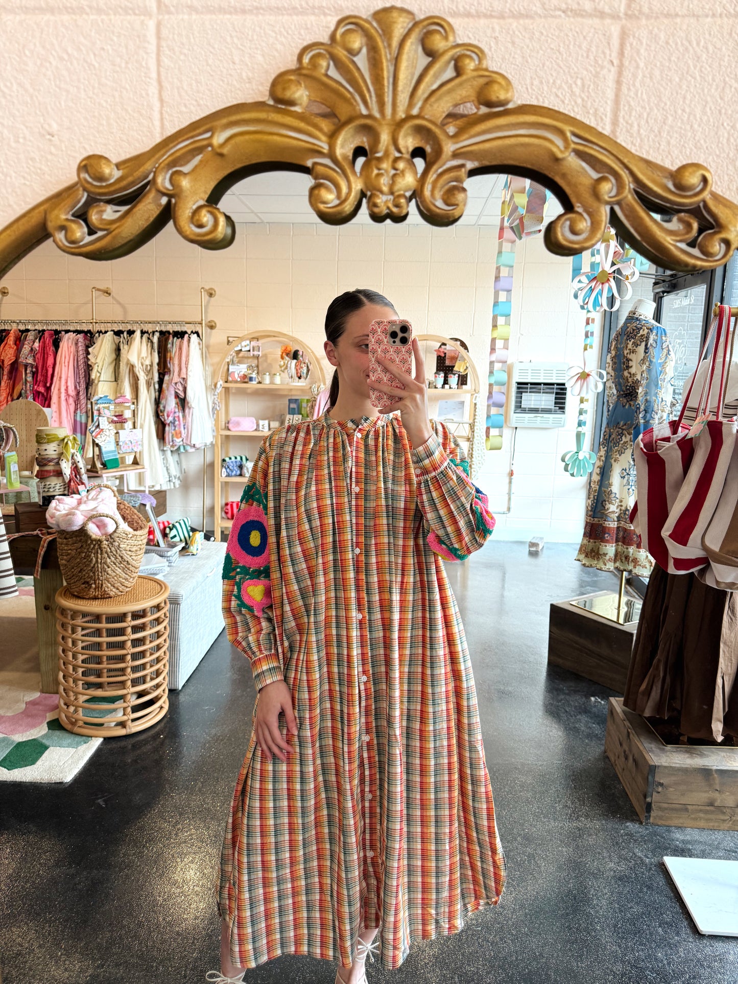 Plaid Embroidered Dress