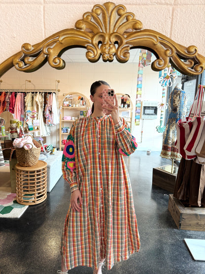 Plaid Embroidered Dress