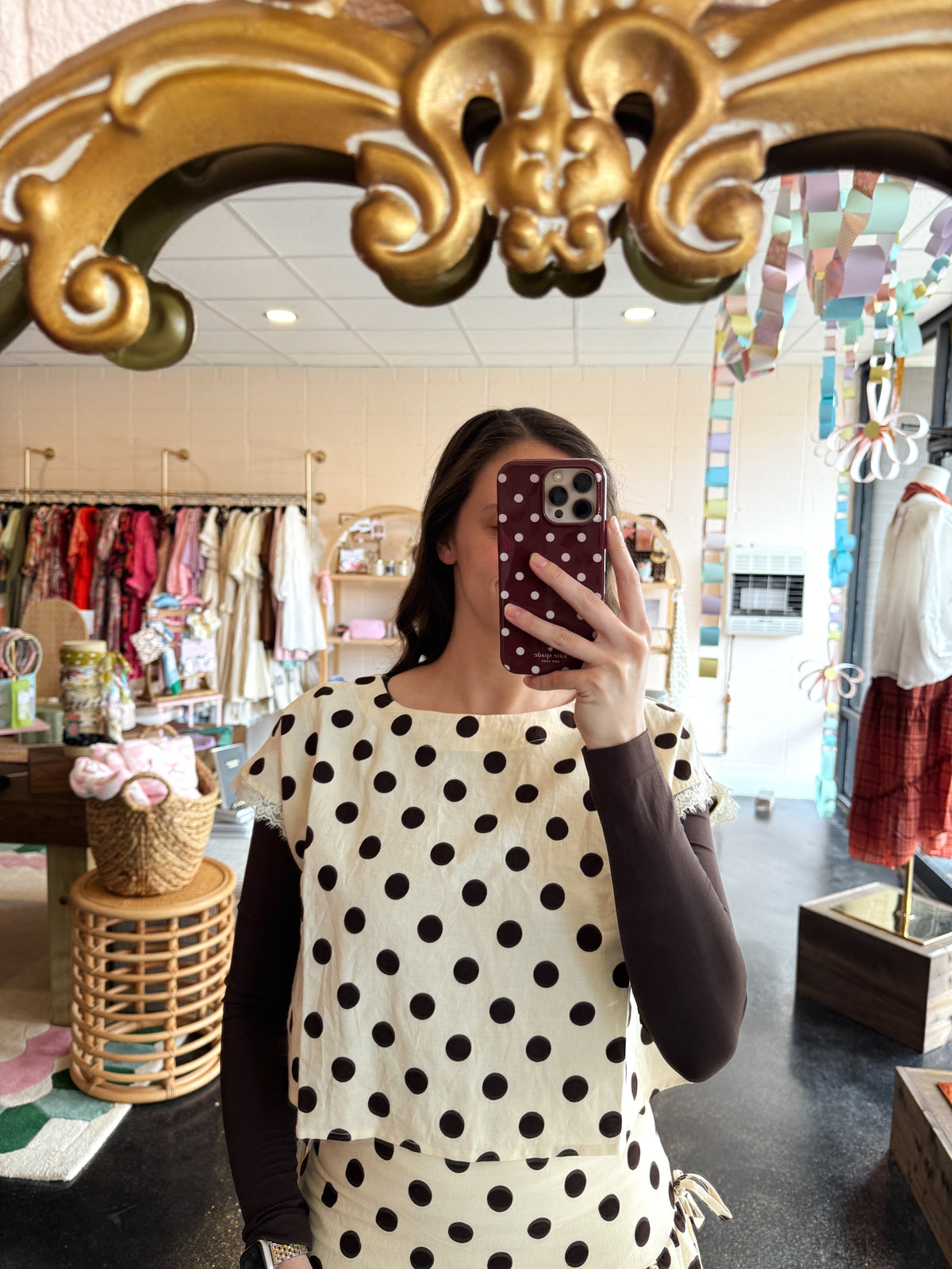 Chocolate Polka Dot Set Top