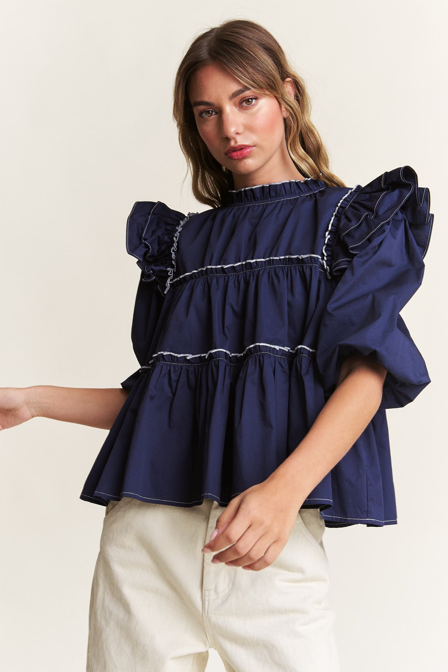 Navy Tiered Top