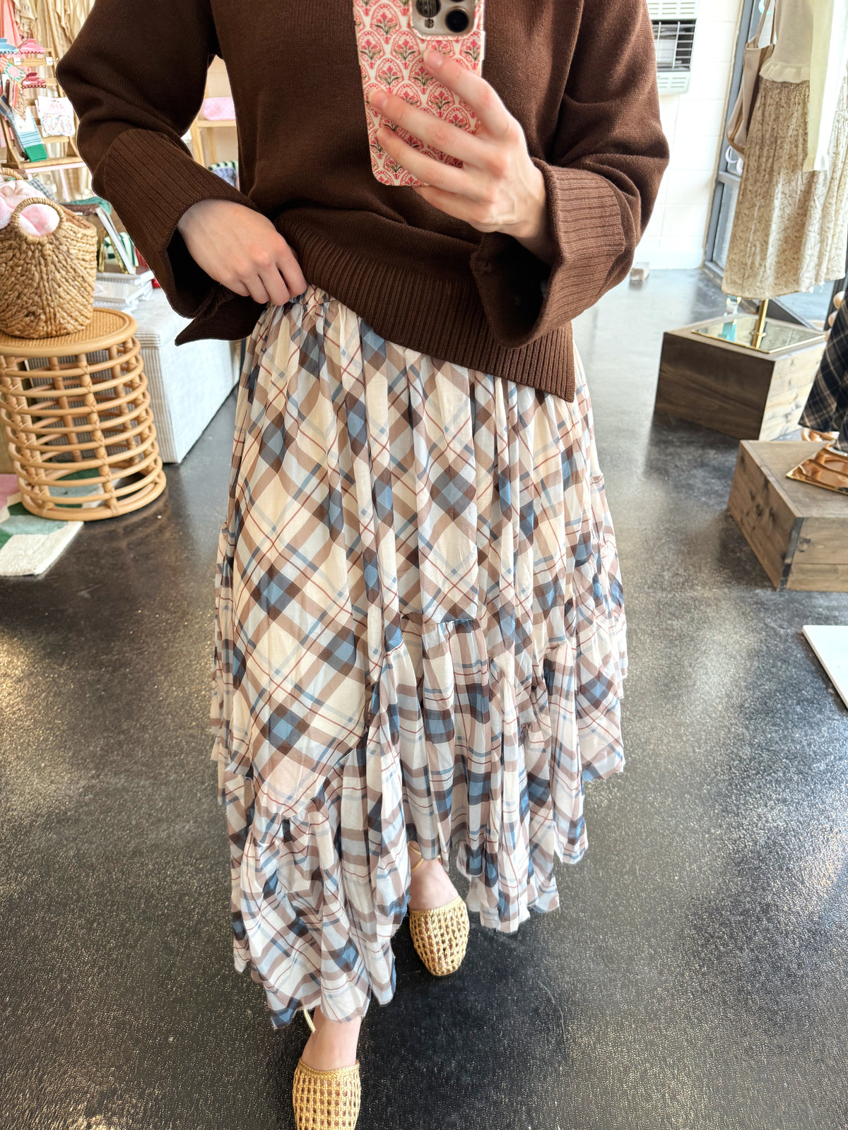 Plaid Asymmetrical Hem Skirt