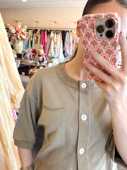 Colorful Stitch Top - LIGHT OLIVE LARGE