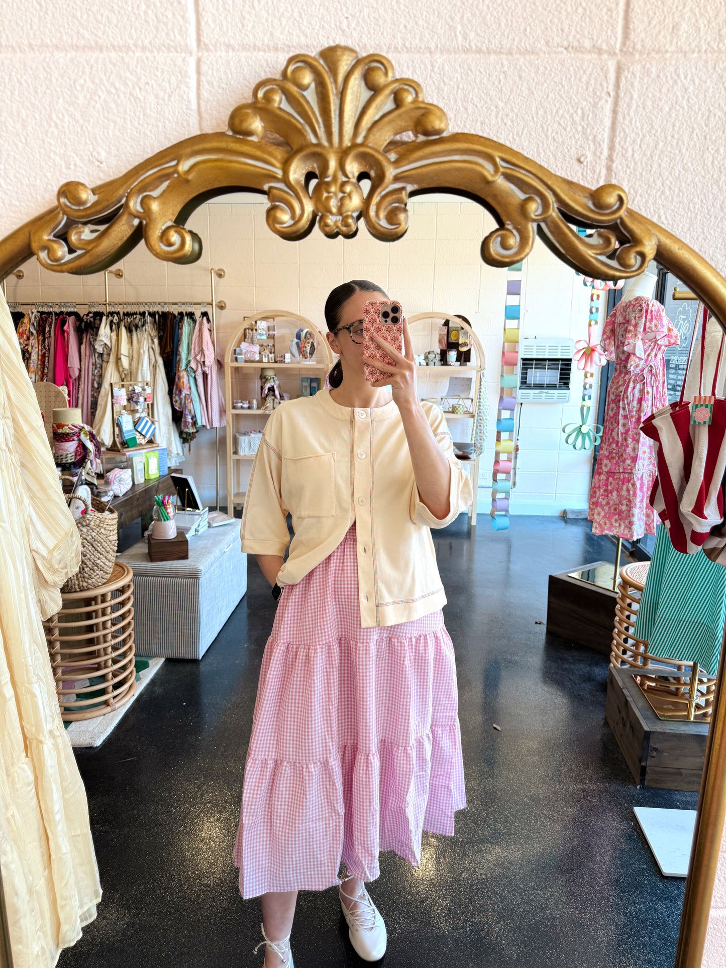 Pink Tiered Gingham Skirt - SMALL