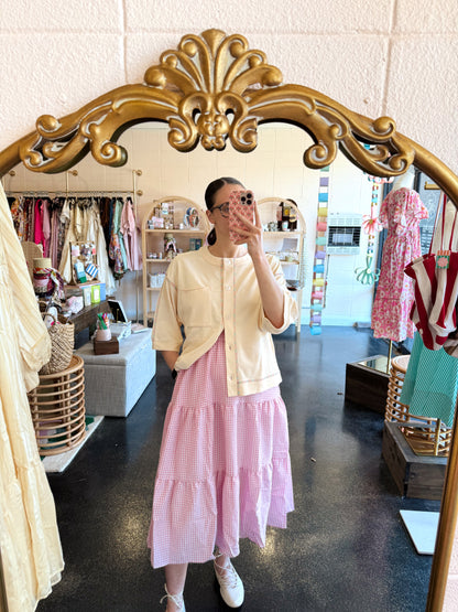 Pink Tiered Gingham Skirt - SMALL