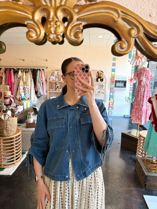 Denim Scrunch Sleeve Top