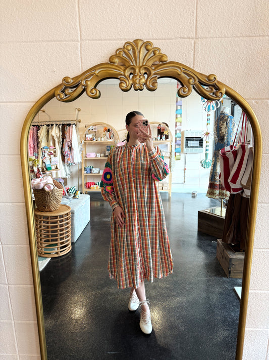 Plaid Embroidered Dress