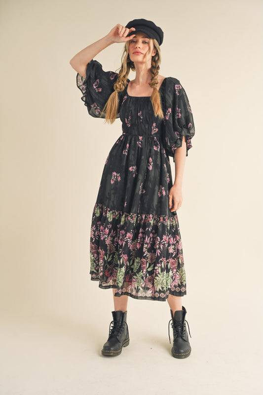 Black Floral Print Dress