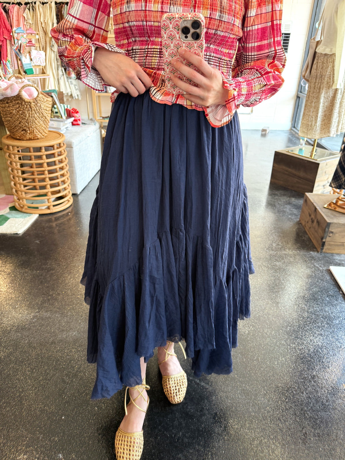 Navy Asymmetrical Hem Skirt