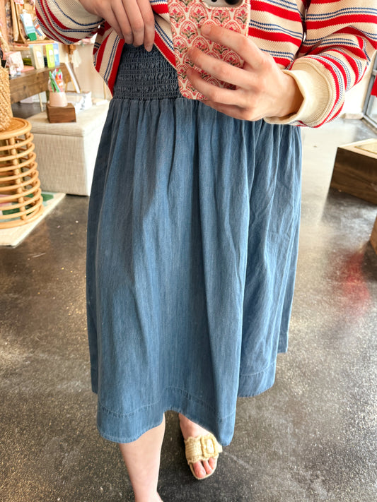 Smocked Denim Skirt