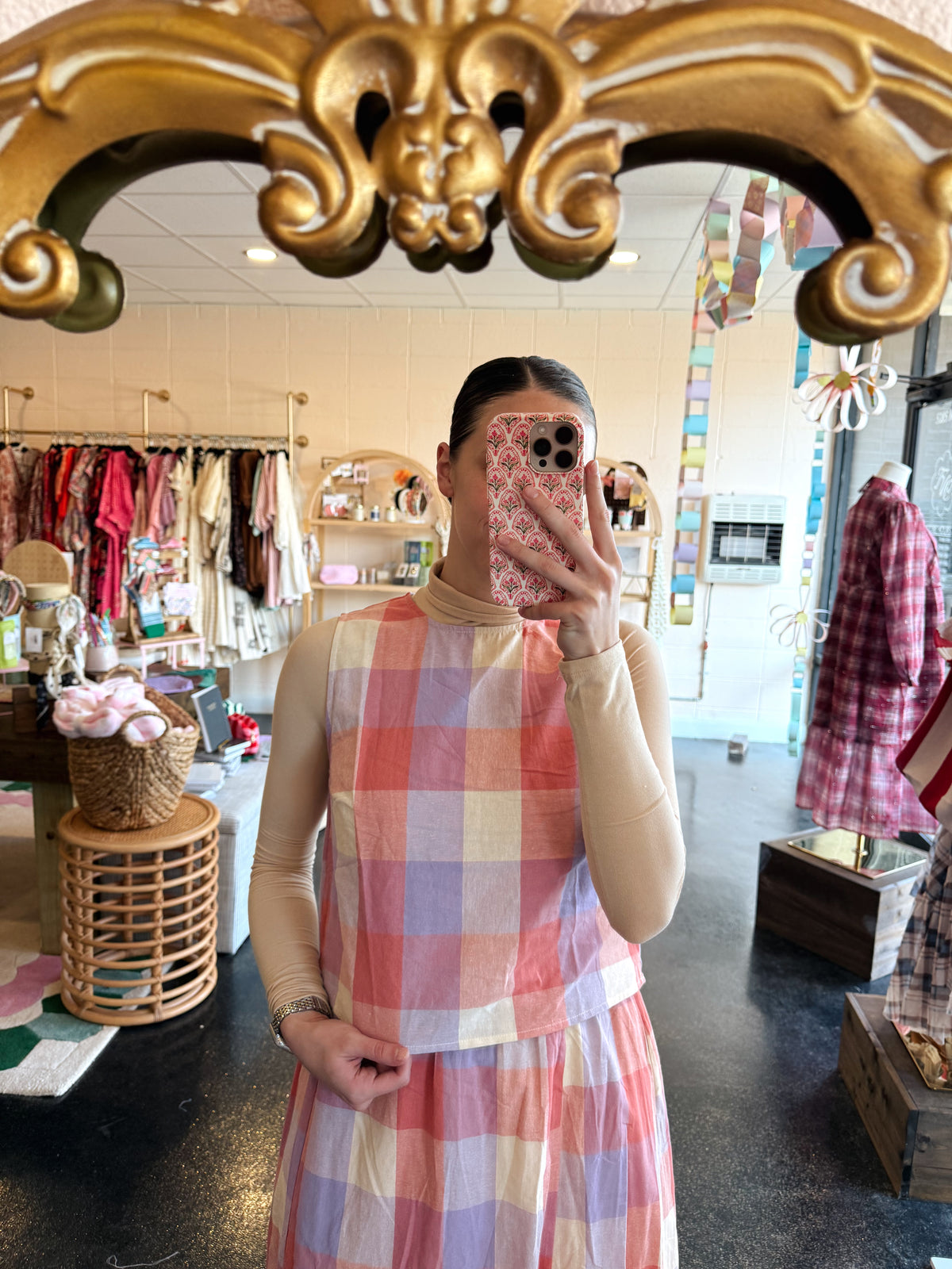 Peach Combo Plaid Set