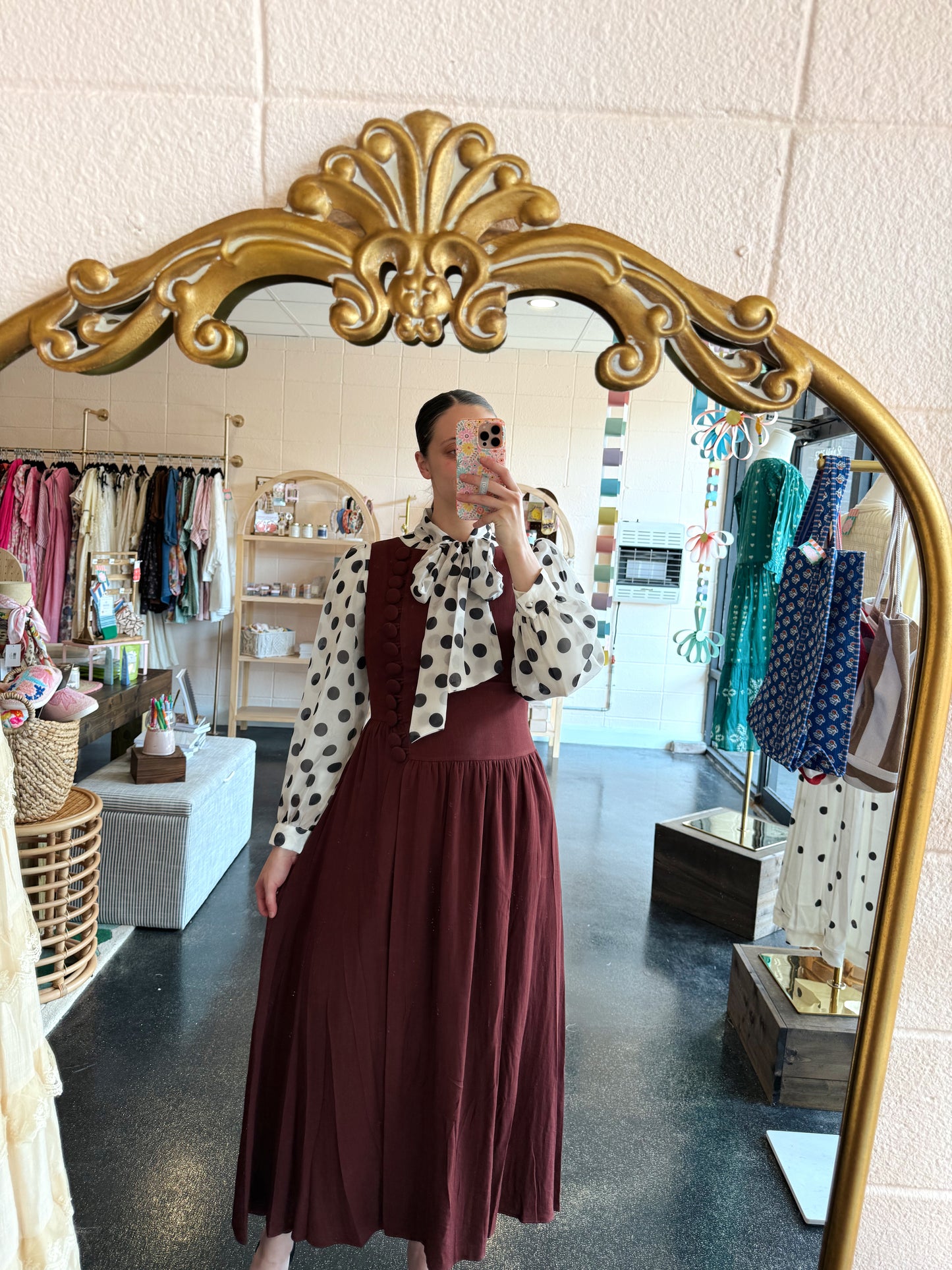 Burgundy Button Detail Dress