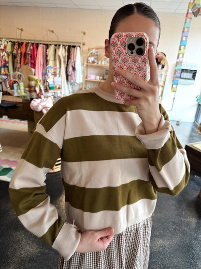 Taupe & Olive Bold Stripe Sweater