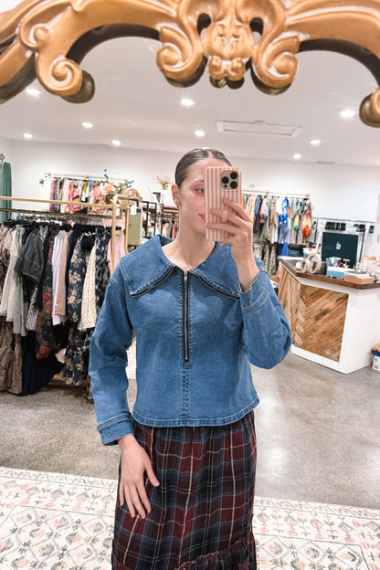 Denim Collar Zip Top