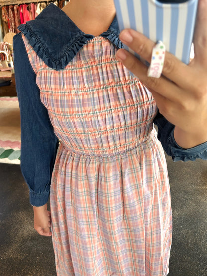Coral Multi Plaid Dress