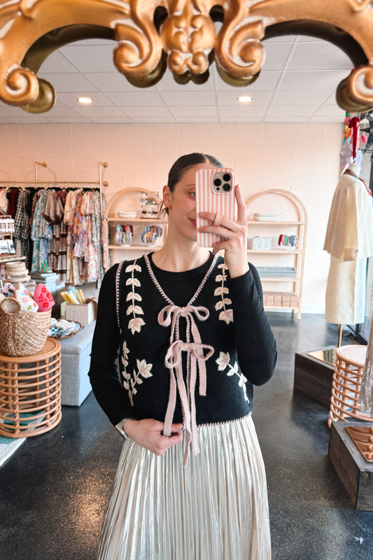 Black Floral Tie Vest