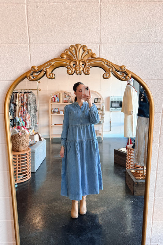 Denim Tiered Maxi Dress
