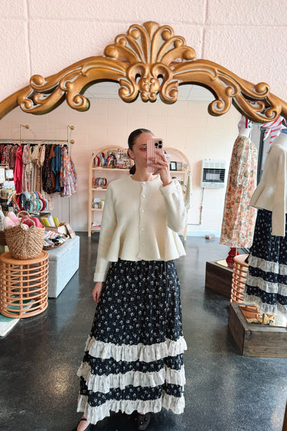 Navy Contrast Floral Skirt
