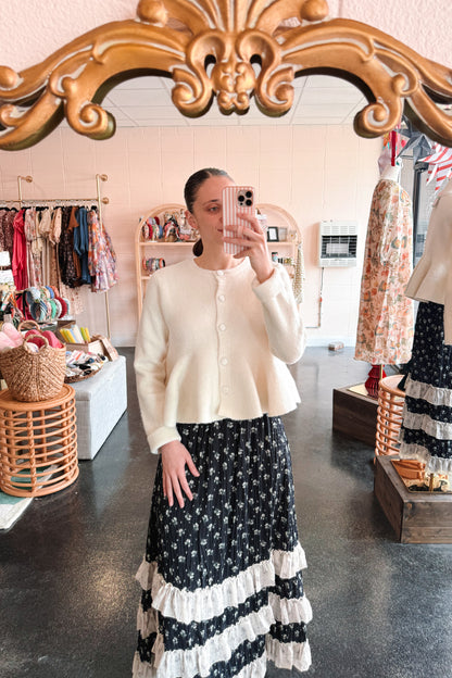 Navy Contrast Floral Skirt