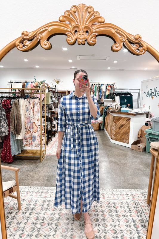 Blue Check Dress - MEDIUM