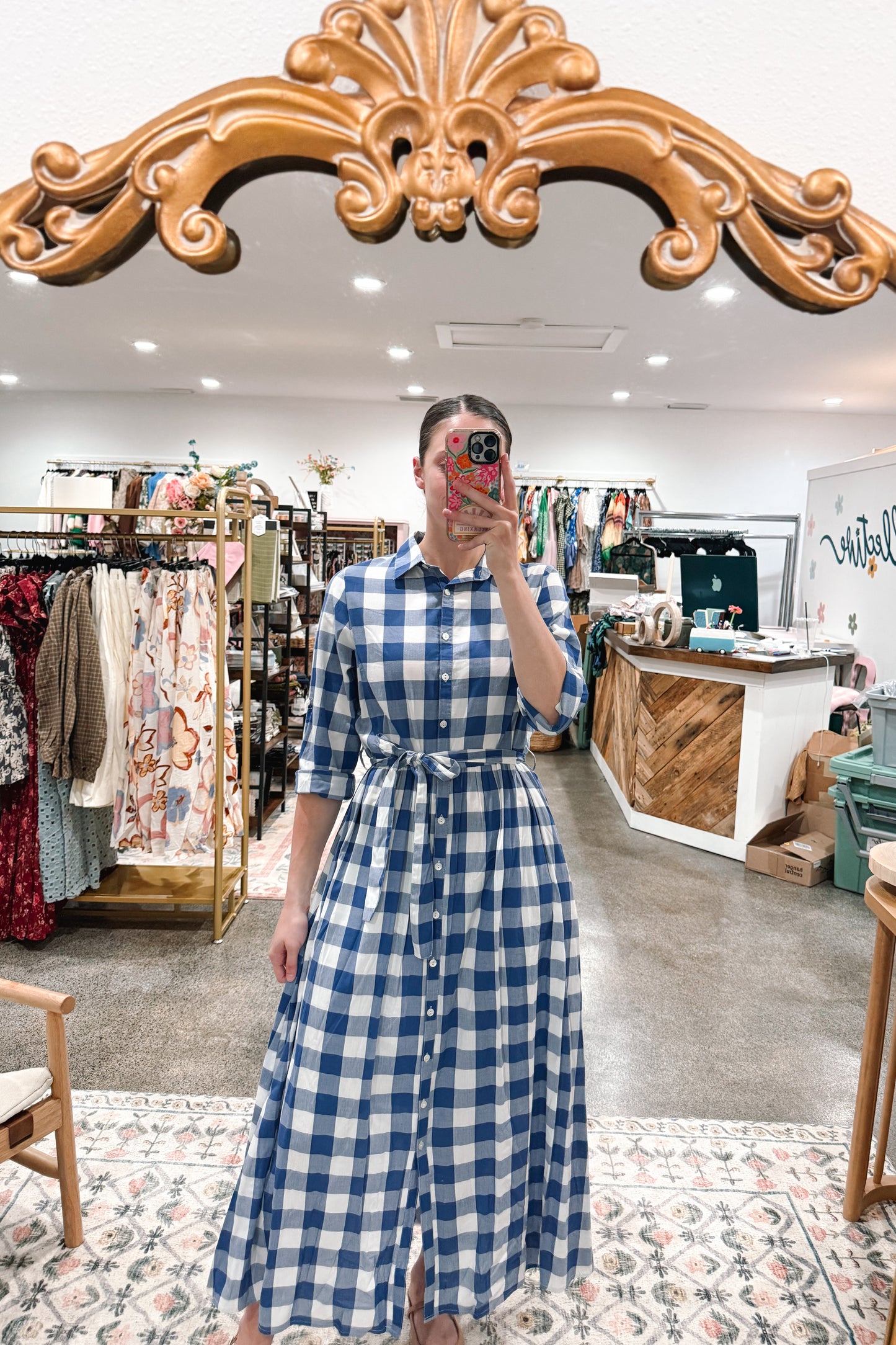 Blue Check Dress - MEDIUM