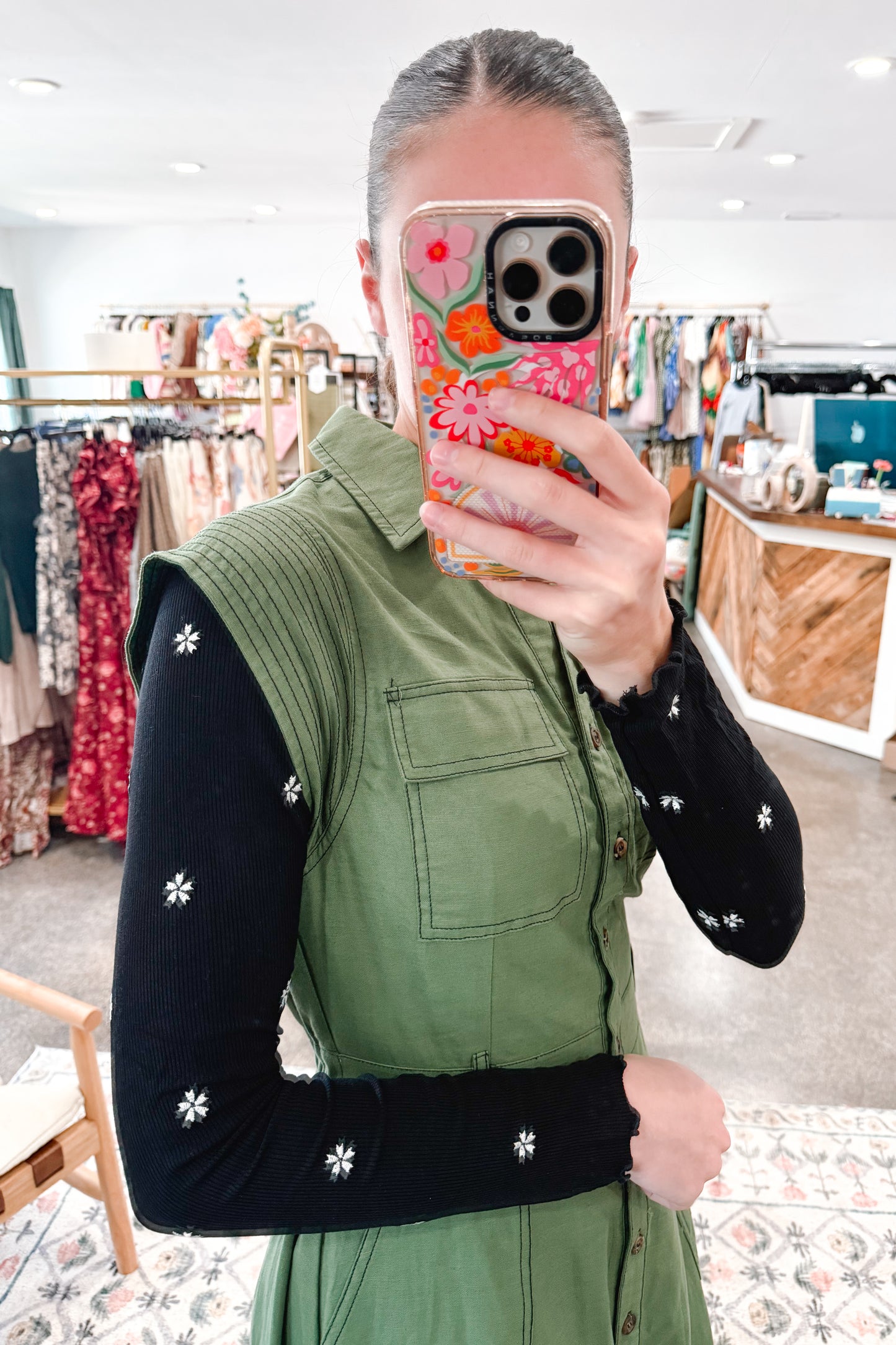 Flower Embroidered Undershirt