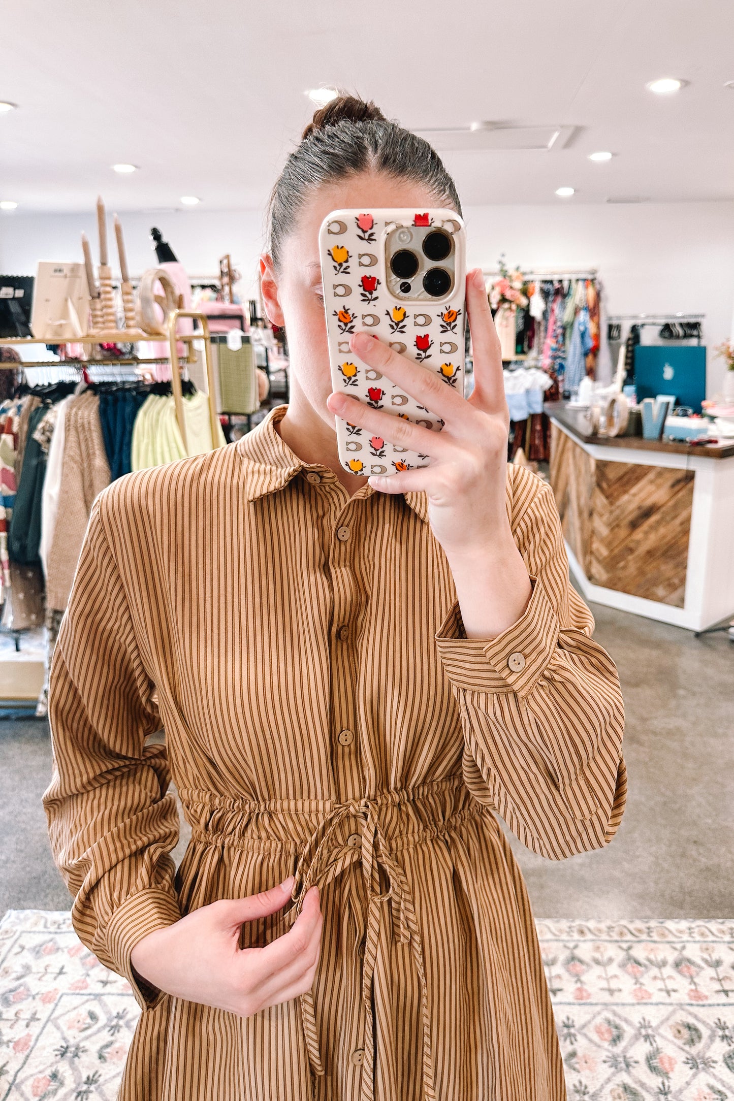 All About Stripes Dress Camel