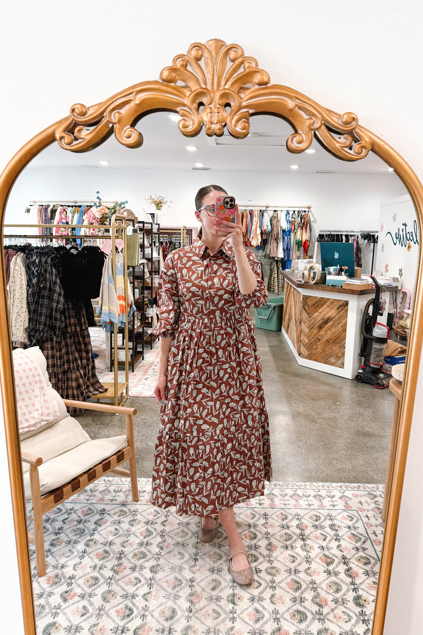 Brown Pintuck Dress