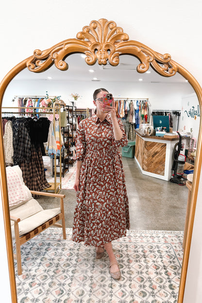 Brown Pintuck Dress