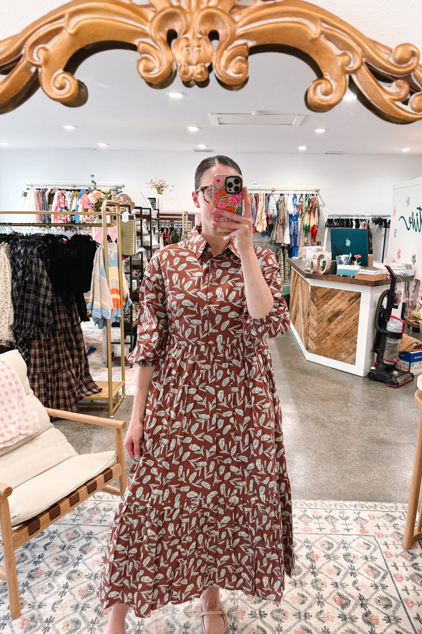 Brown Pintuck Dress