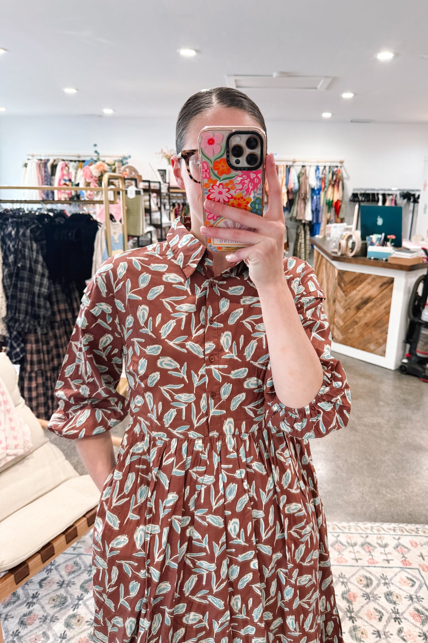 Brown Pintuck Dress