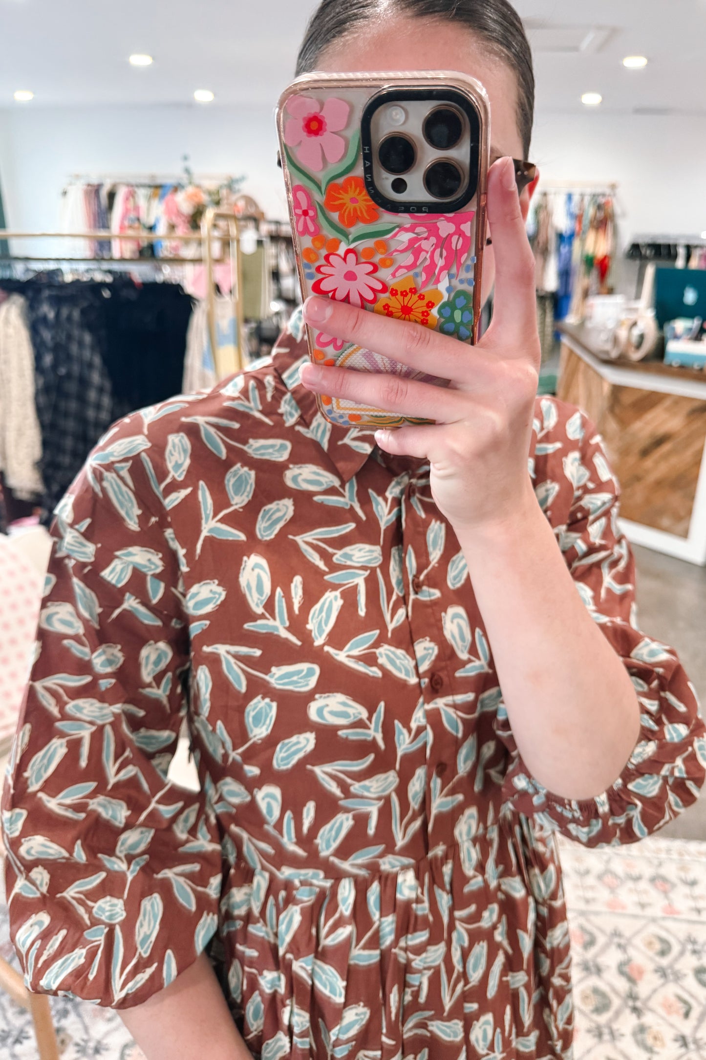 Brown Pintuck Dress