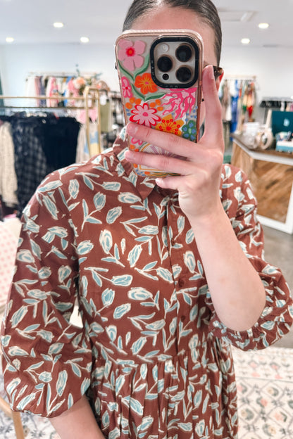 Brown Pintuck Dress