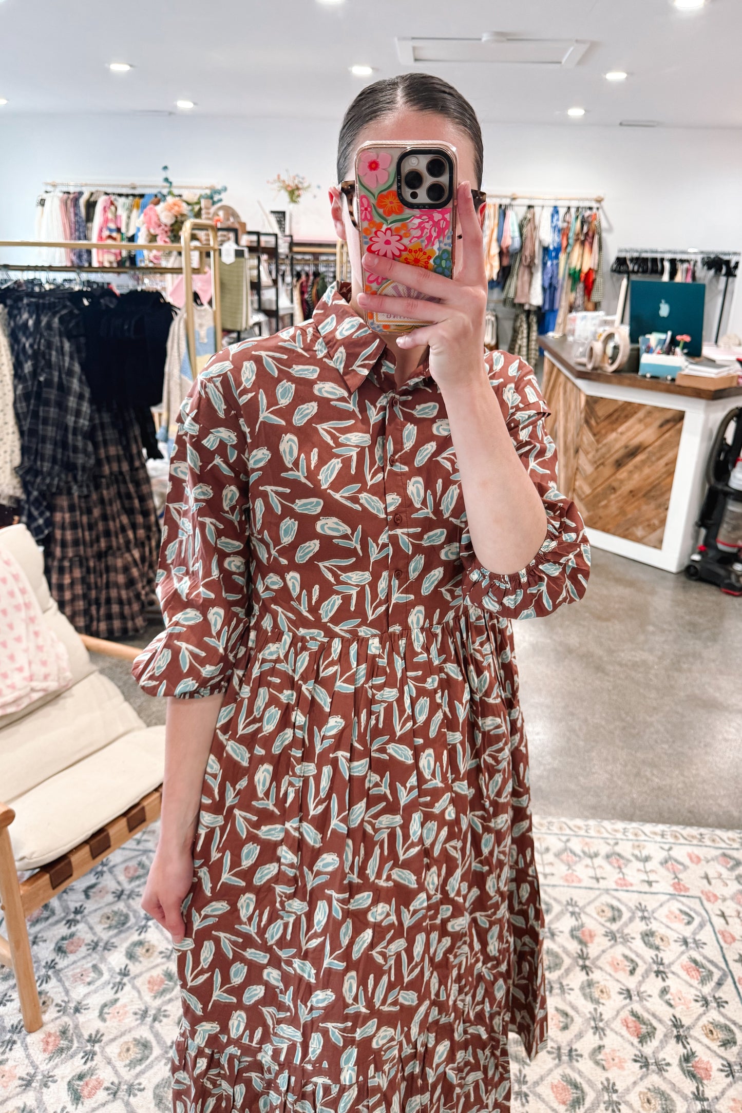 Brown Pintuck Dress