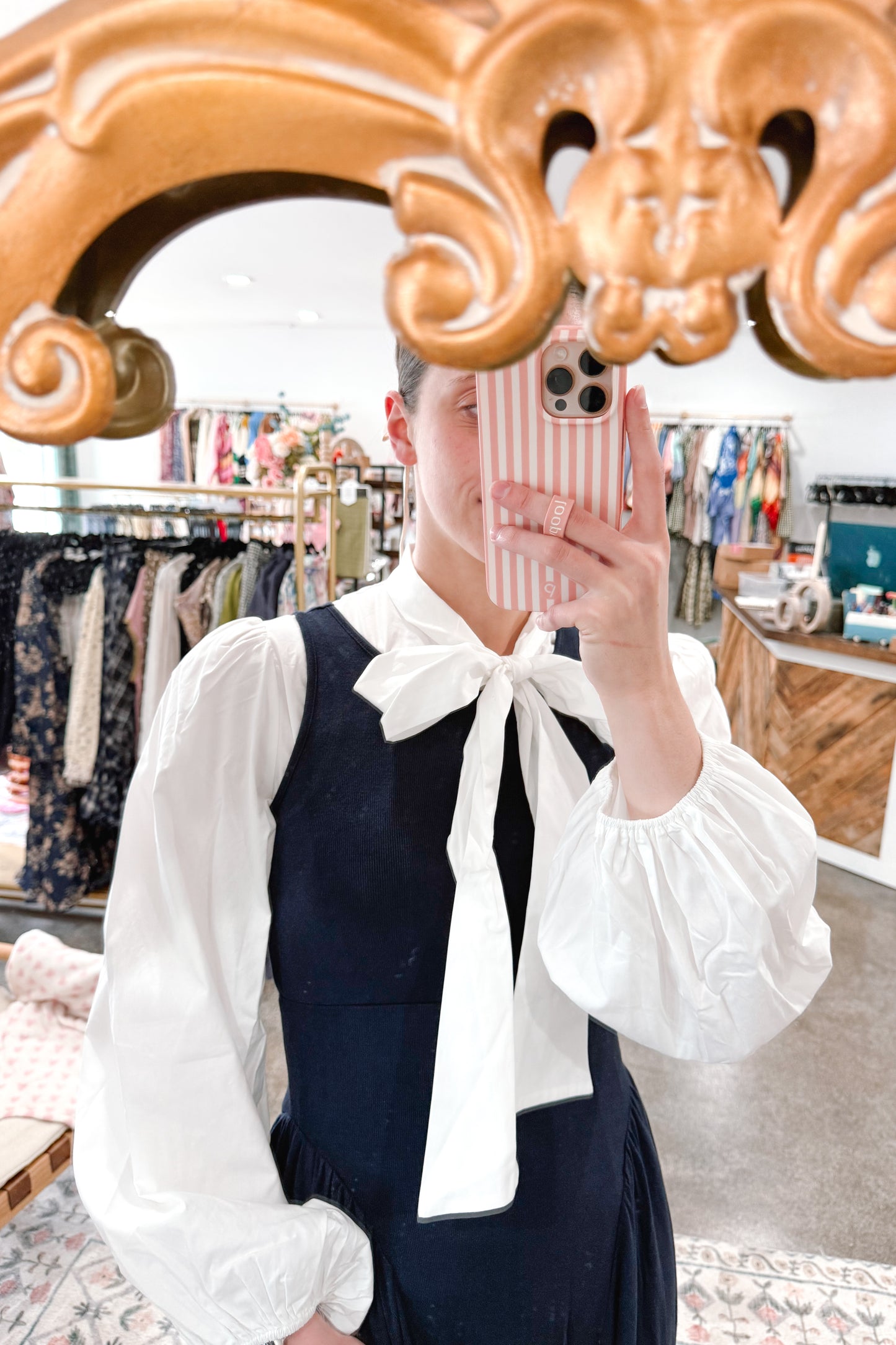 White Tie Neck Blouse