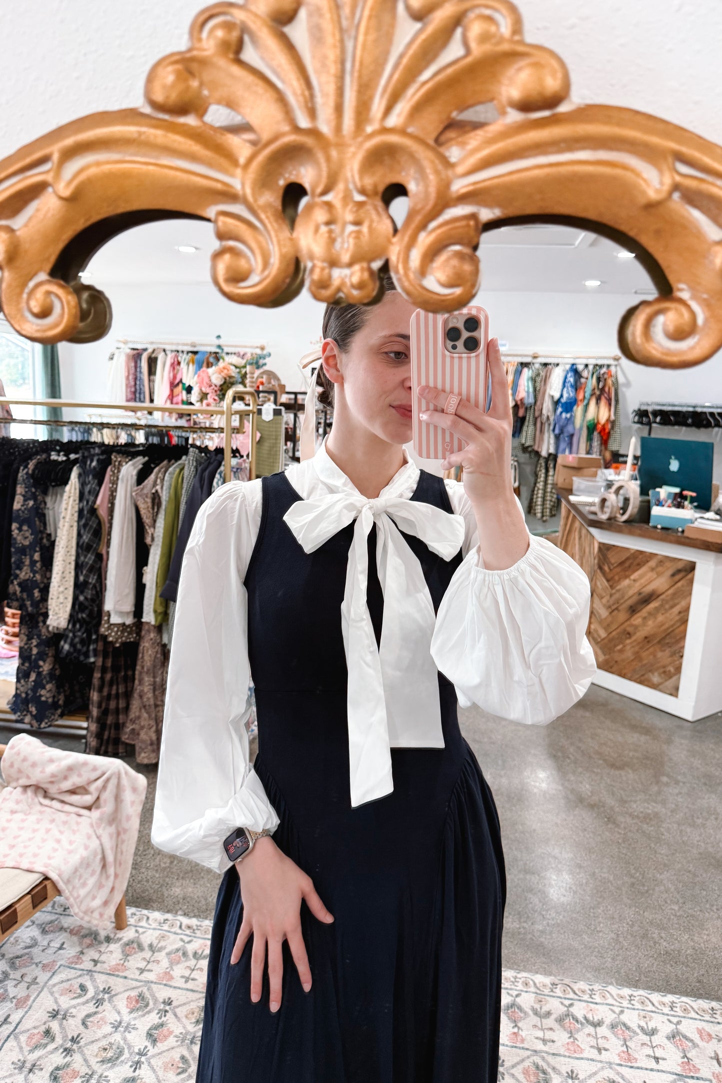 White Tie Neck Blouse