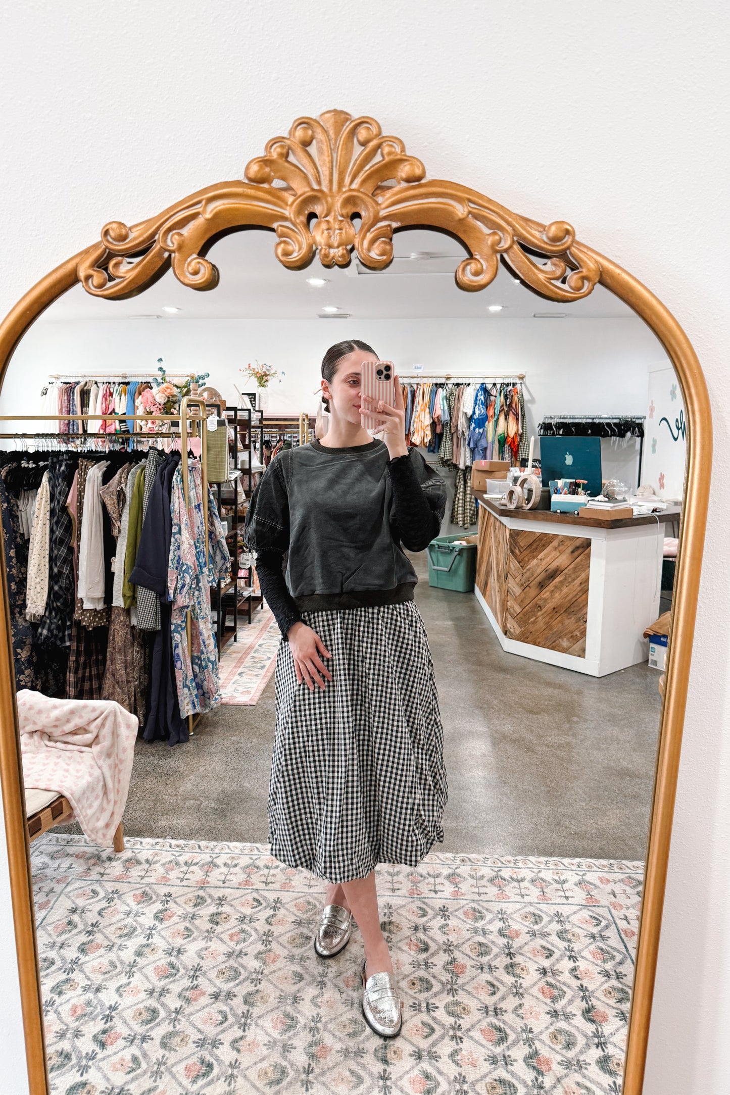 Black Gingham Bubble Skirt