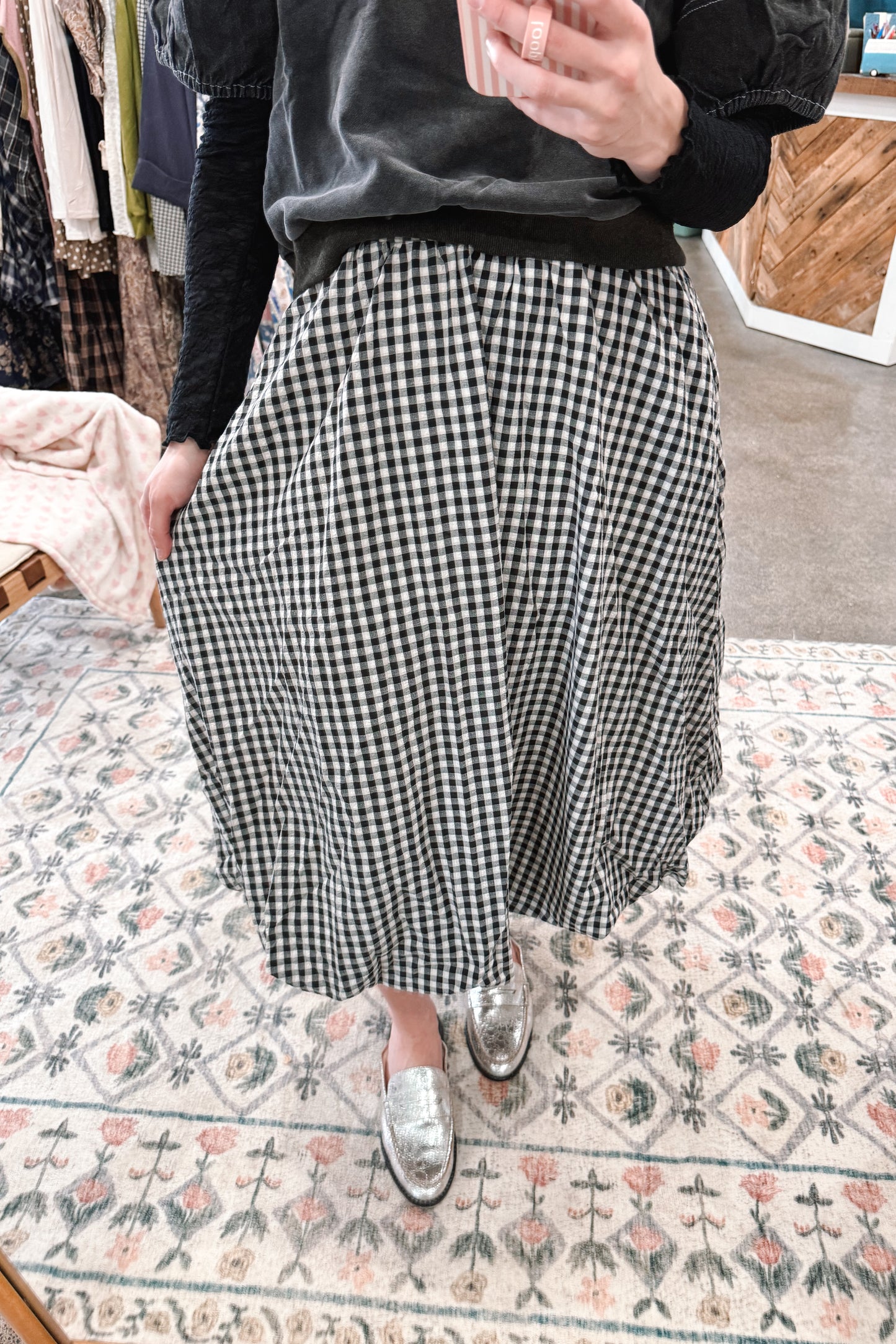Black Gingham Bubble Skirt
