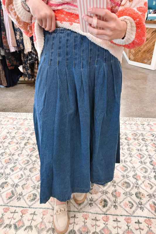 Denim Pleated Skirt