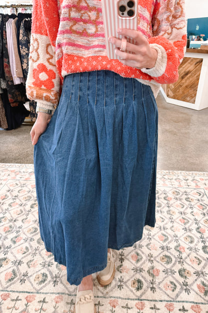 Denim Pleated Skirt