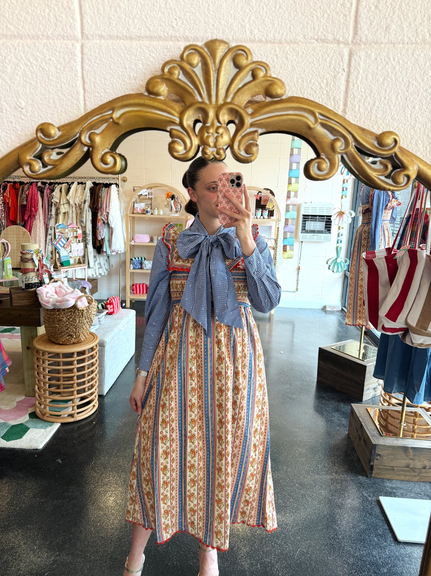 Check Dot Bow Blouse