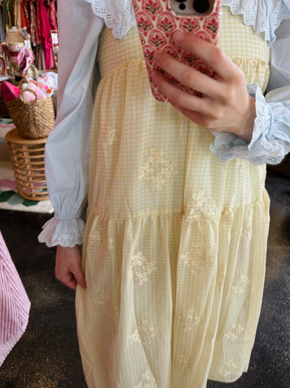 Tiered Gingham Embroidered Dress