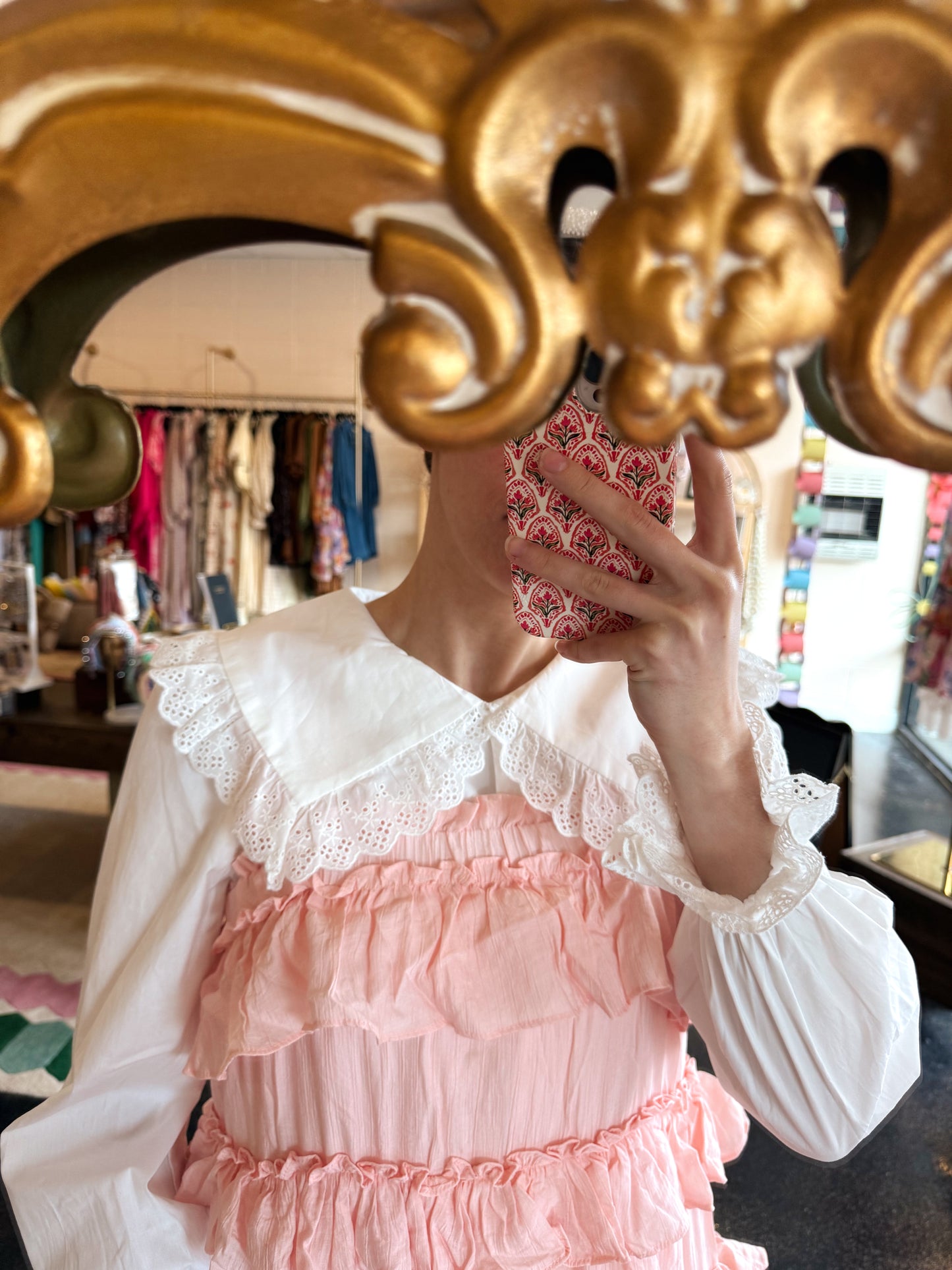 Scalloped Eyelet Collar Blouse