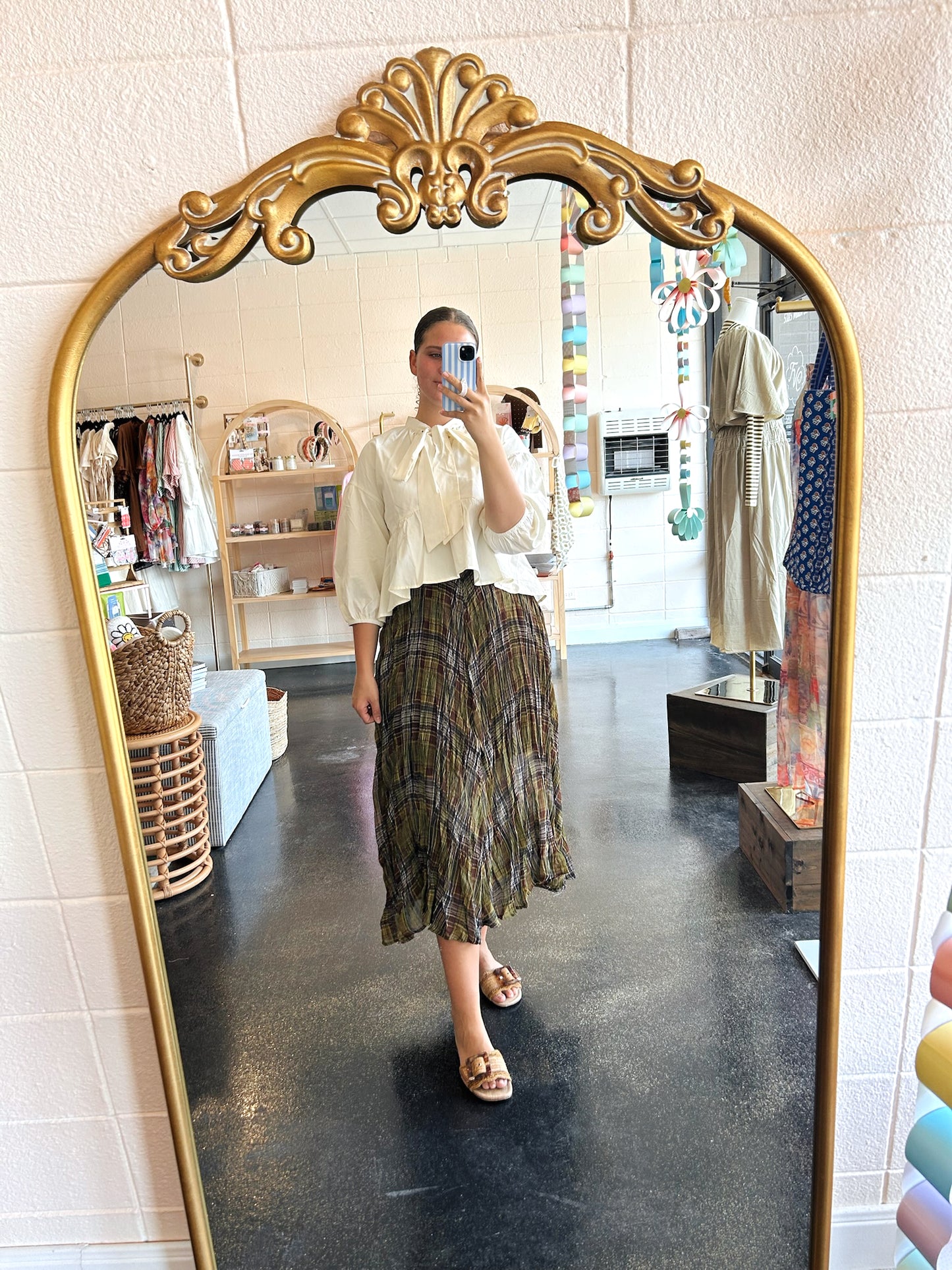 Olive Brown Plaid Skirt