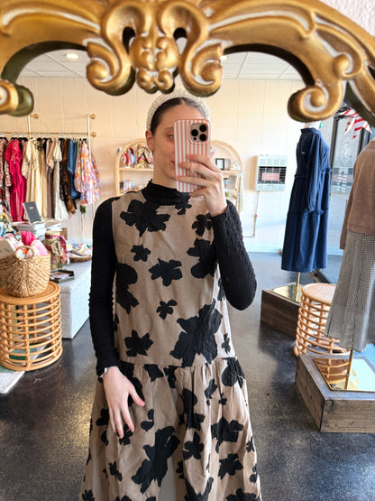 Taupe Floral Jacquard Dress - MEDIUM